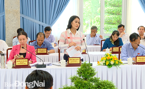 Ủy viên Ban TVTU, Trưởng ban Tổ chức Tỉnh ủy Đặng Minh Nguyệt phát biểu tại hội nghị.