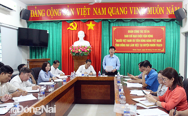 Phó chủ tịch Ủy ban MTTQ Việt Nam tỉnh, Phó trưởng ban thường trực Ban chỉ đạo 264 tỉnh Vũ Đình Trung phát biểu tại buổi làm việc với Ban chỉ đạo 264 H.Nhơn Trạch