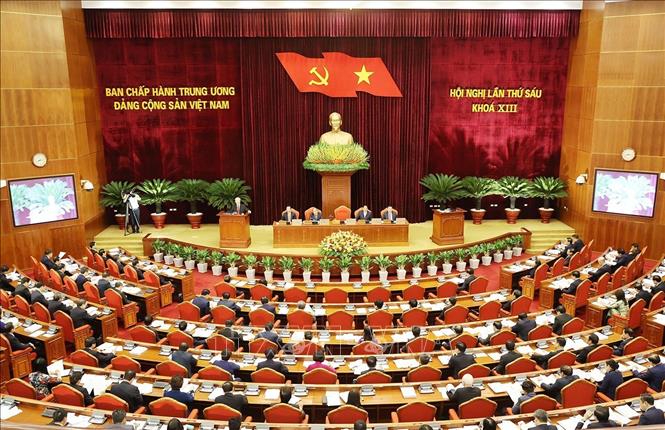 Toàn cảnh khai mạc Hội nghị lần thứ sáu Ban Chấp hành Trung ương Đảng Cộng sản Việt Nam khóa XIII, sáng 3-10-2022. Ảnh: TTXVN