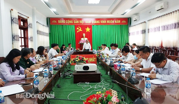 Đồng chí Nguyễn Huy Du, Phó bí thư thường trực Huyện ủy, Chủ tịch HĐND huyện Thống Nhất phát biểu chỉ đạo tại cuộc họp