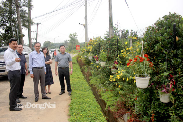 Đoàn giám sát của Ban Thi đua - khen thưởng Trung ương khảo sát tuyến đường sáng - xanh - sạch - đẹp tại H.Vĩnh Cửu. Ảnh: B.Nguyên