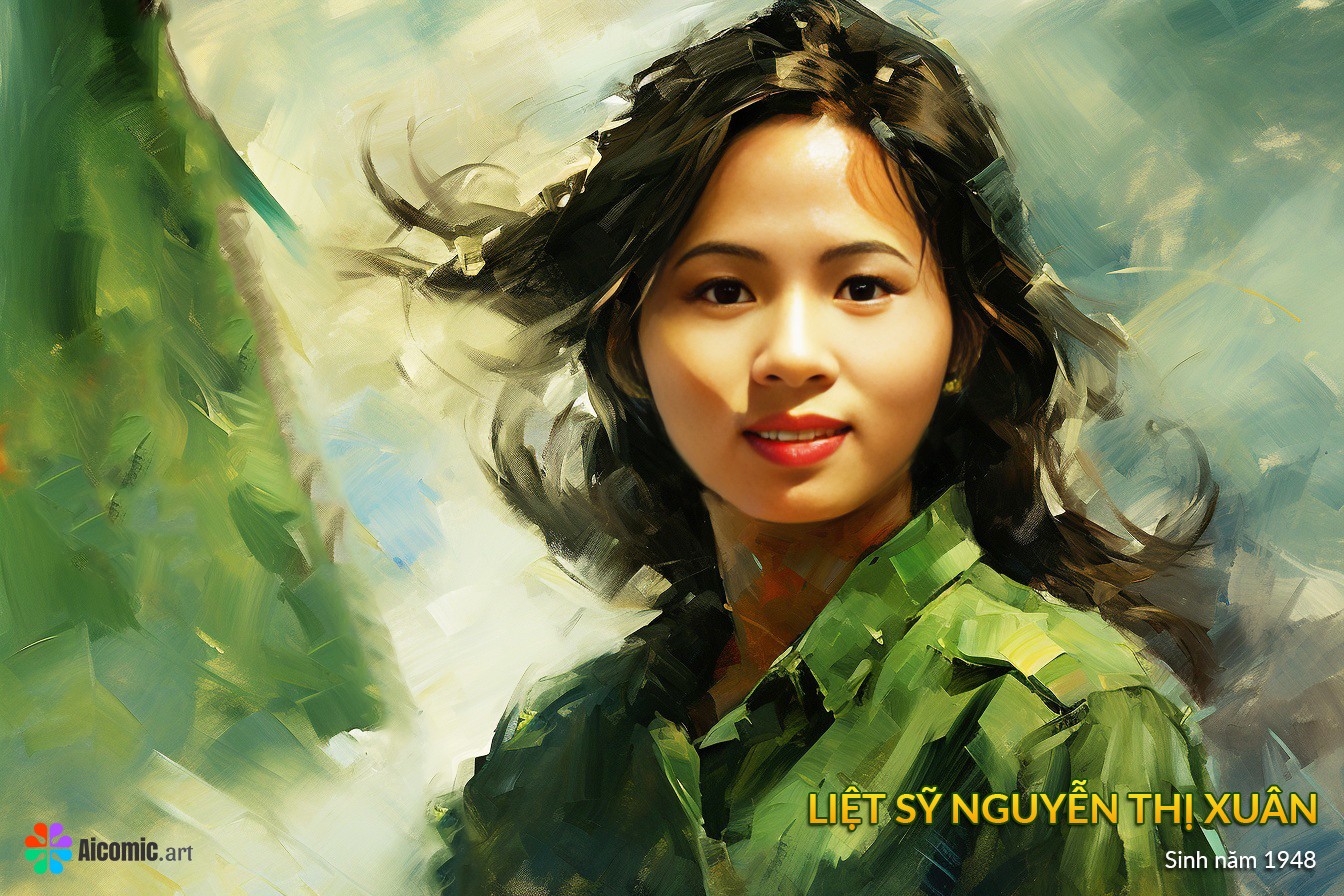 Chân dung liệt sĩ Nguyễn Thị Xuân. Chị nhập ngũ năm năm 1967. Theo anh Lê Công Thành, một trong những người tham gia dự án, việc tái hiện lại chân dung 10 cô gái anh hùng tại Hà Tĩnh là bước đầu tiên thuộc giai đoạn 2 của dự án xây dựng website lietsi.com -